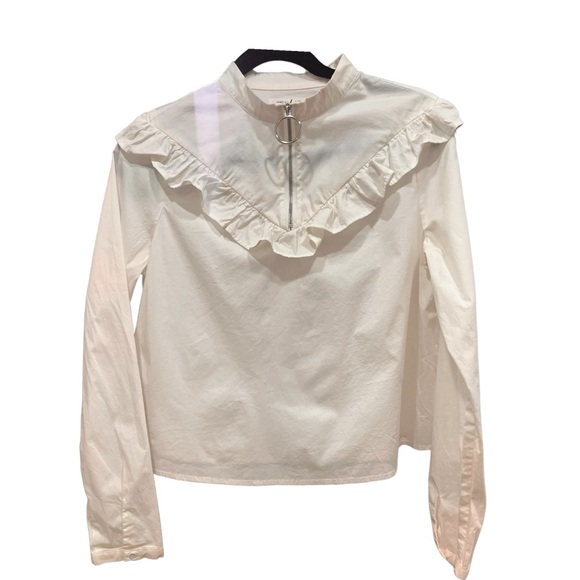 AVEC LES FILLES | zip front ruffle top in white - Picture 2 of 4